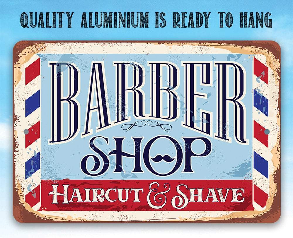 Barbershop Haircut and Shave - Metal Sign