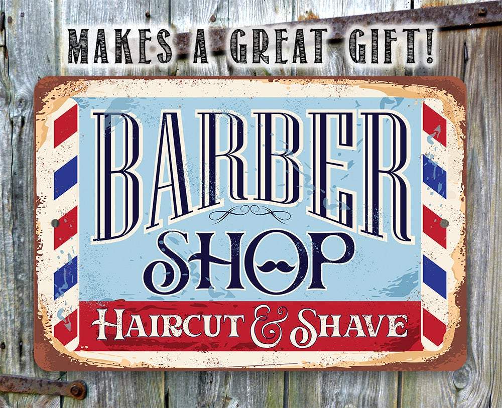Barbershop Haircut and Shave - Metal Sign