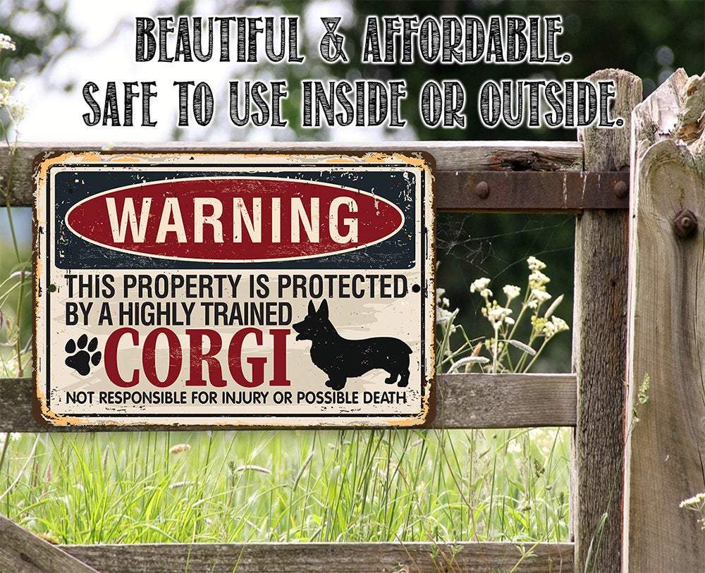 Warning Property Corgi - Metal Sign