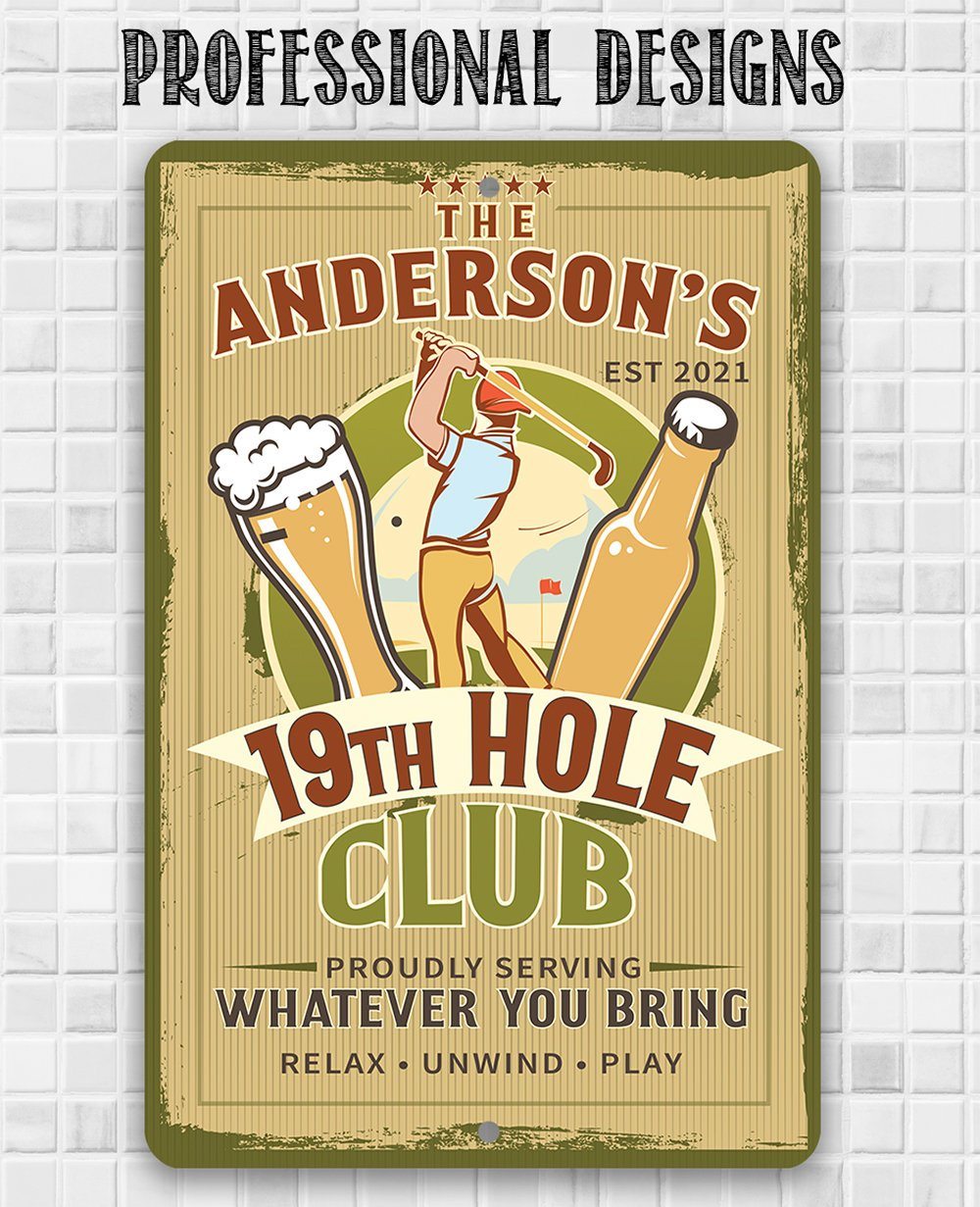 Personalized - 19th Hole Club Golf - Metal Sign