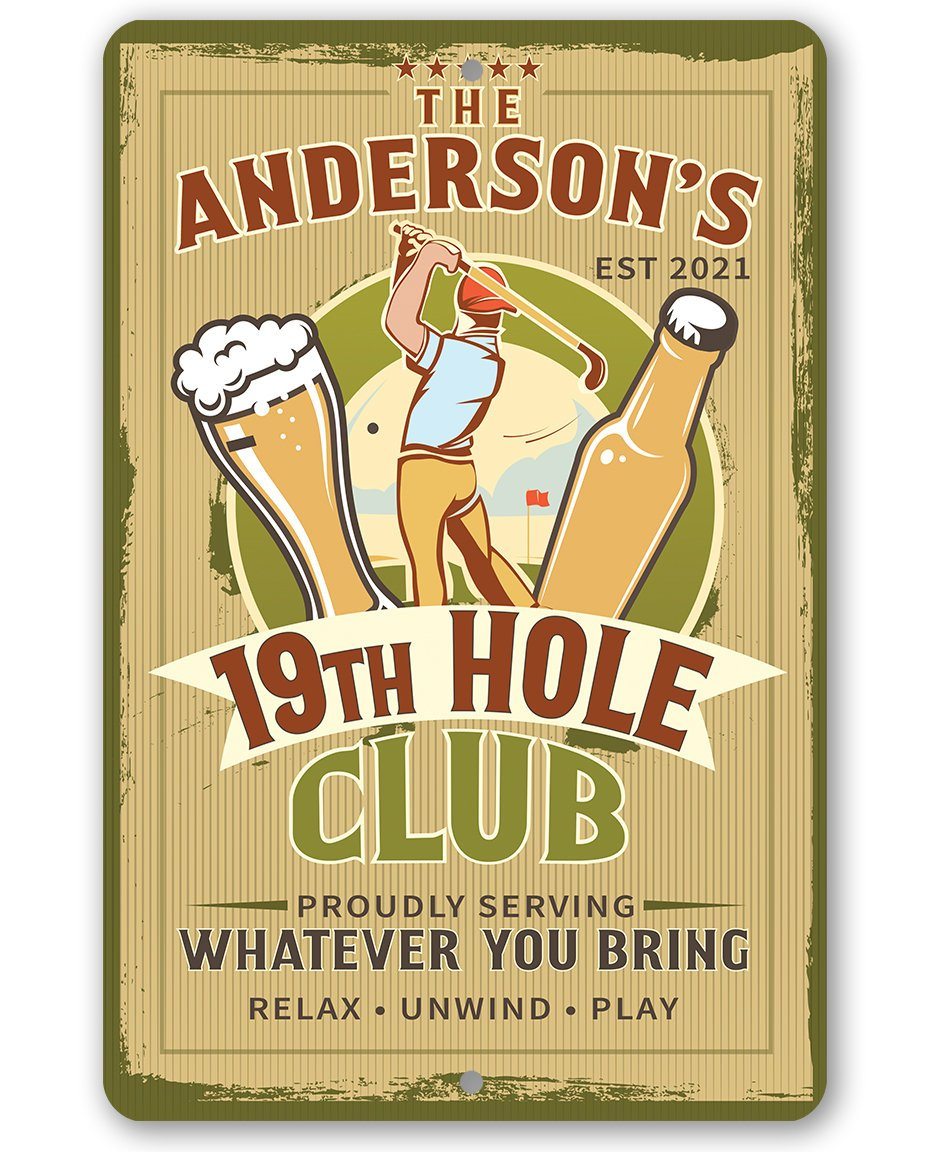 Personalized - 19th Hole Club Golf - Metal Sign