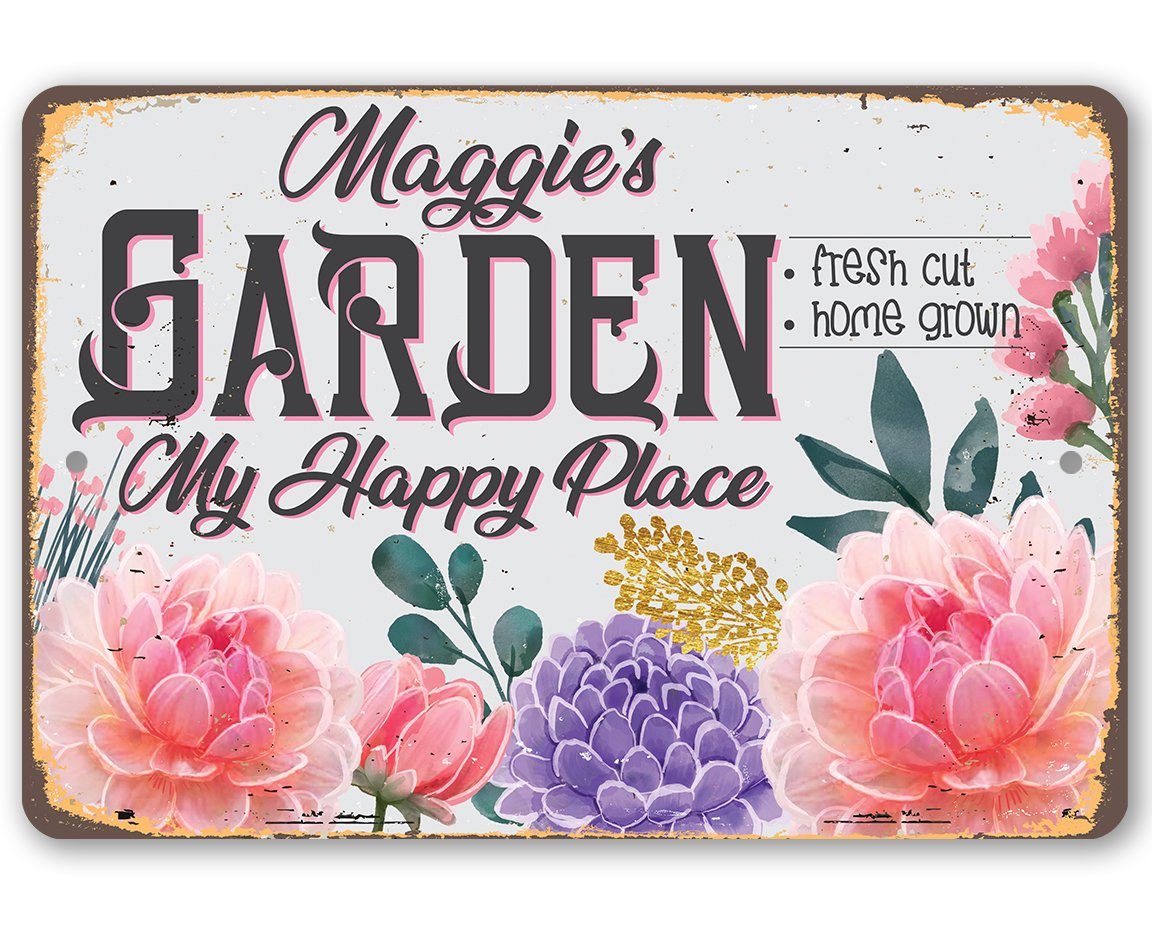 Personalized - Garden, My Happy Place - Metal Sign