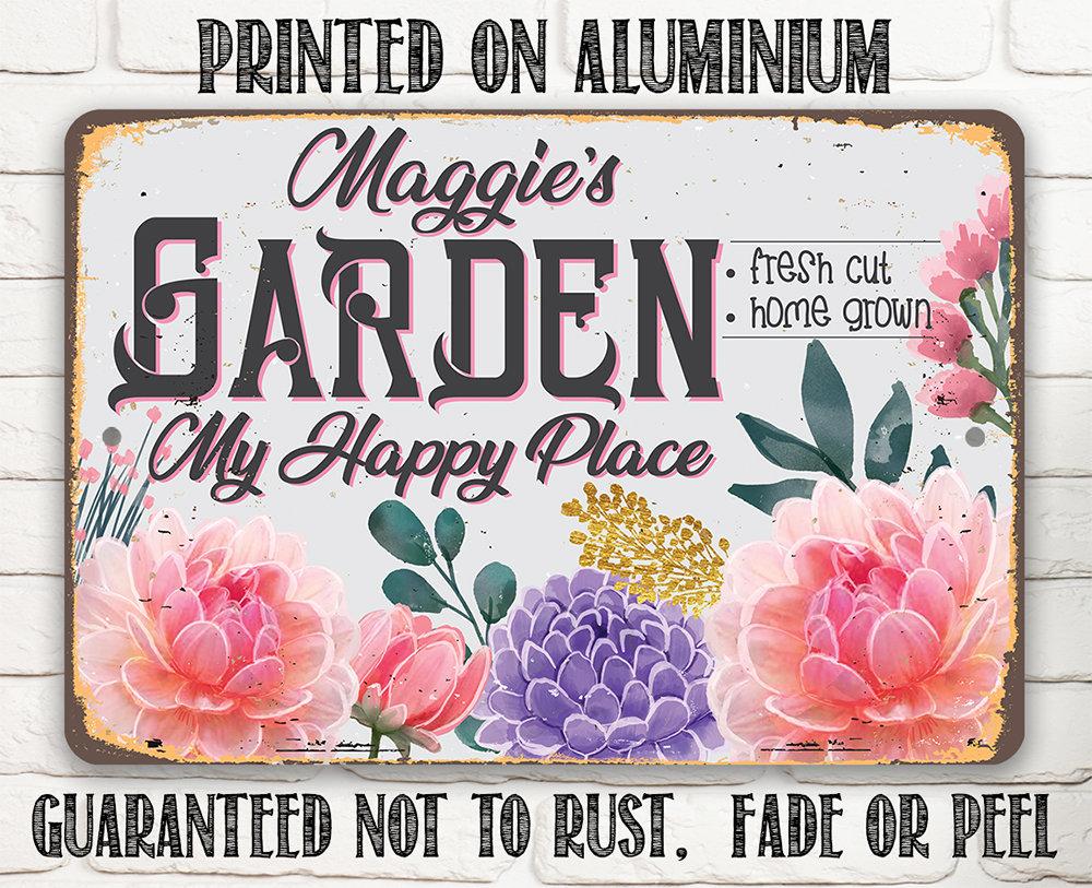 Personalized - Garden, My Happy Place - Metal Sign