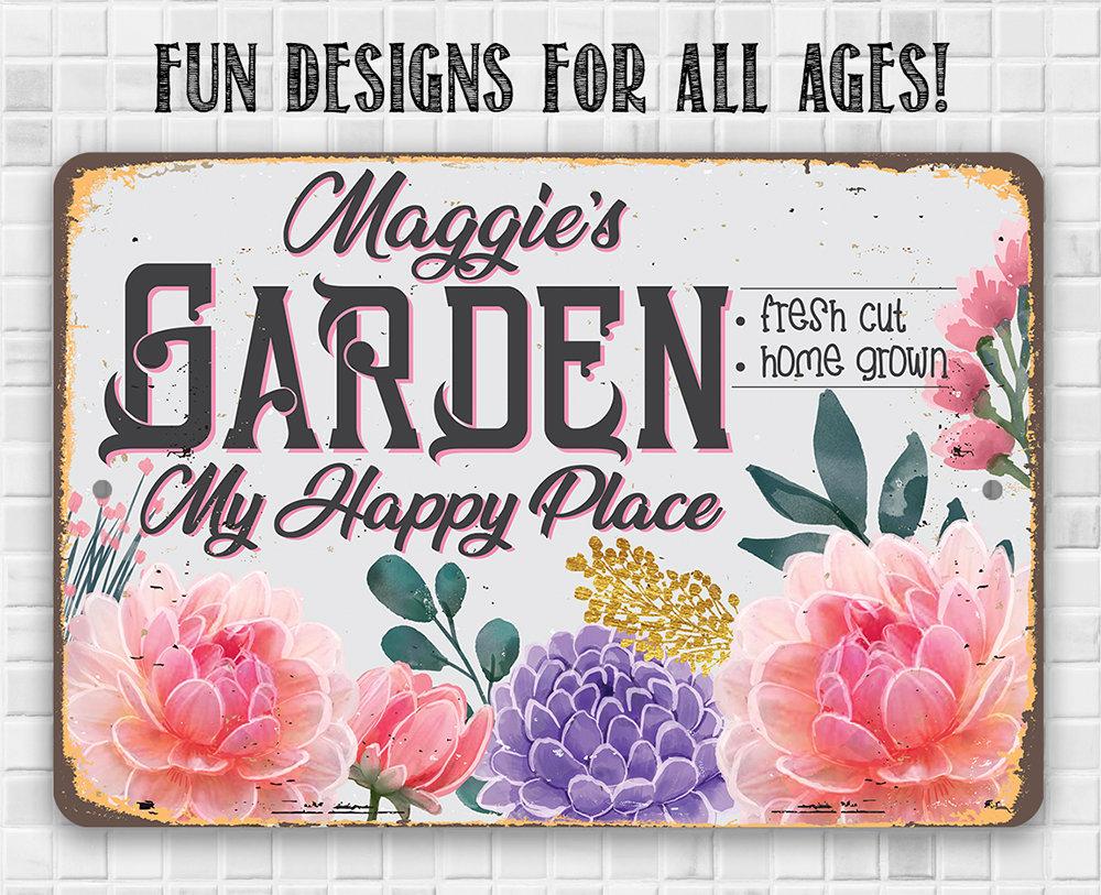 Personalized - Garden, My Happy Place - Metal Sign
