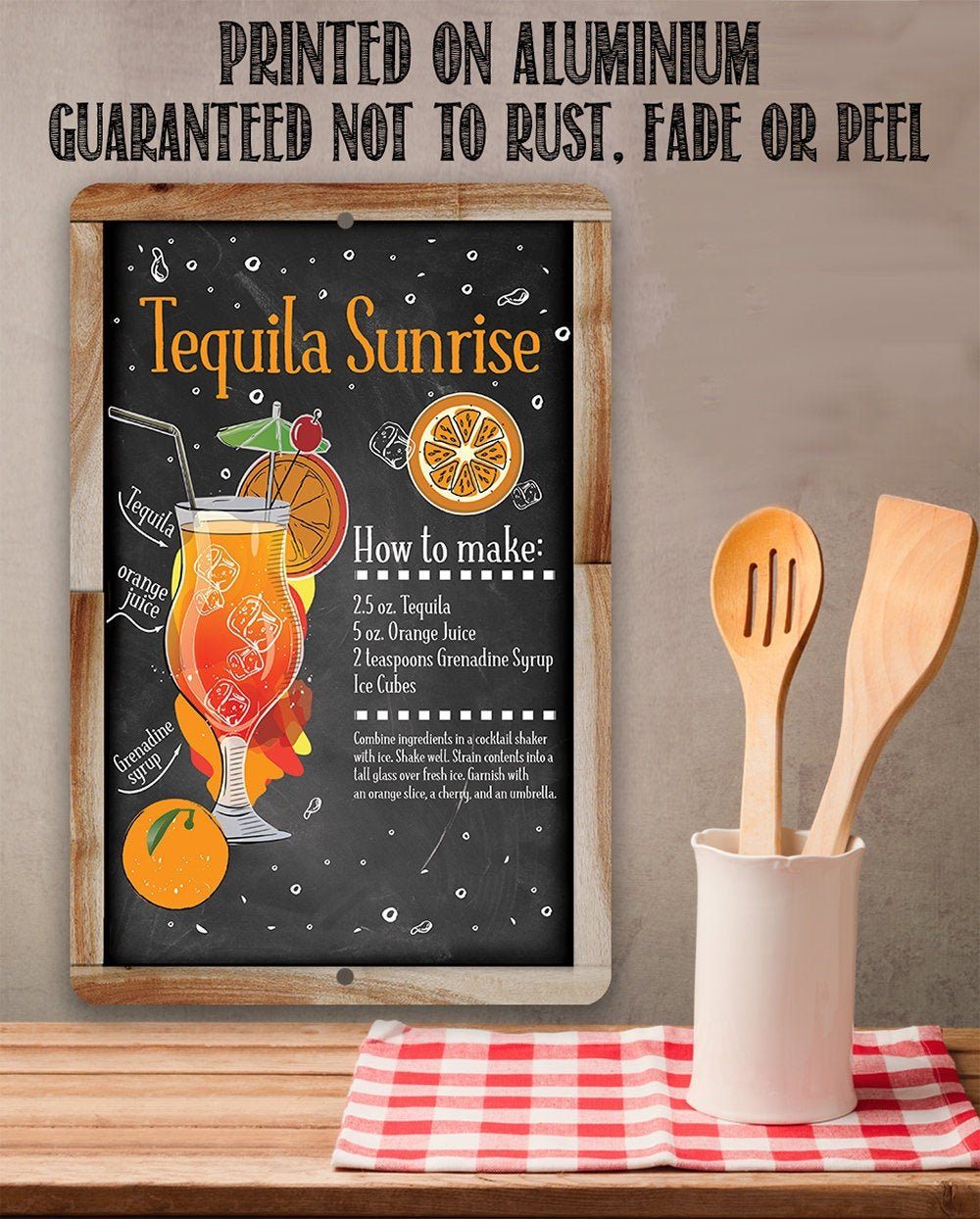 Tequila Sunrise Bar Recipe - Metal Sign