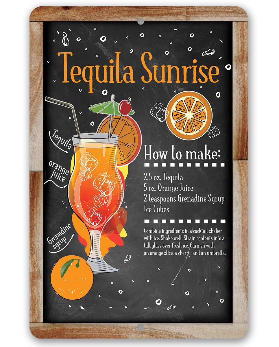 Tequila Sunrise Bar Recipe - Metal Sign