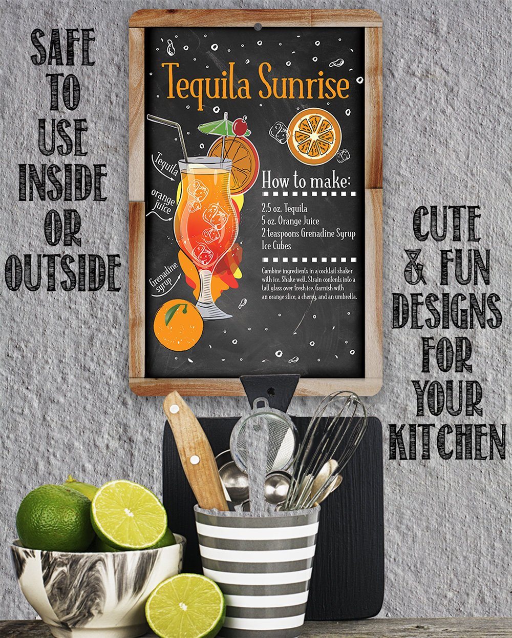 Tequila Sunrise Bar Recipe - Metal Sign