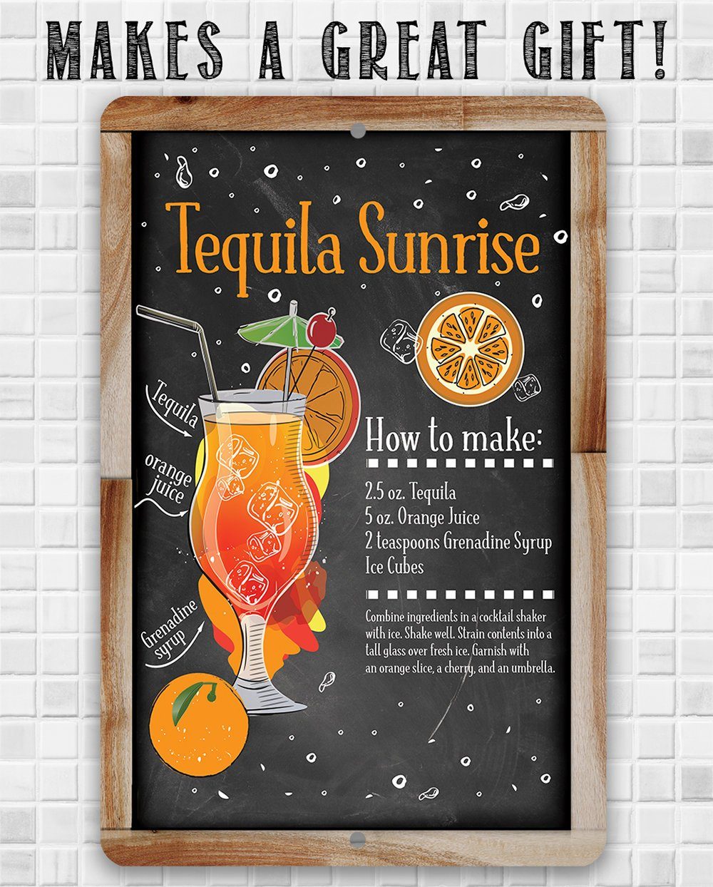 Tequila Sunrise Bar Recipe - Metal Sign