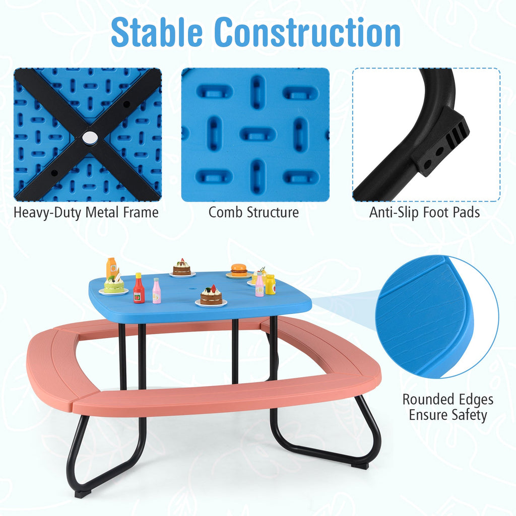 Toddler Outdoor Activity Table with Adjustable and Collapsible Umbrella-Brown