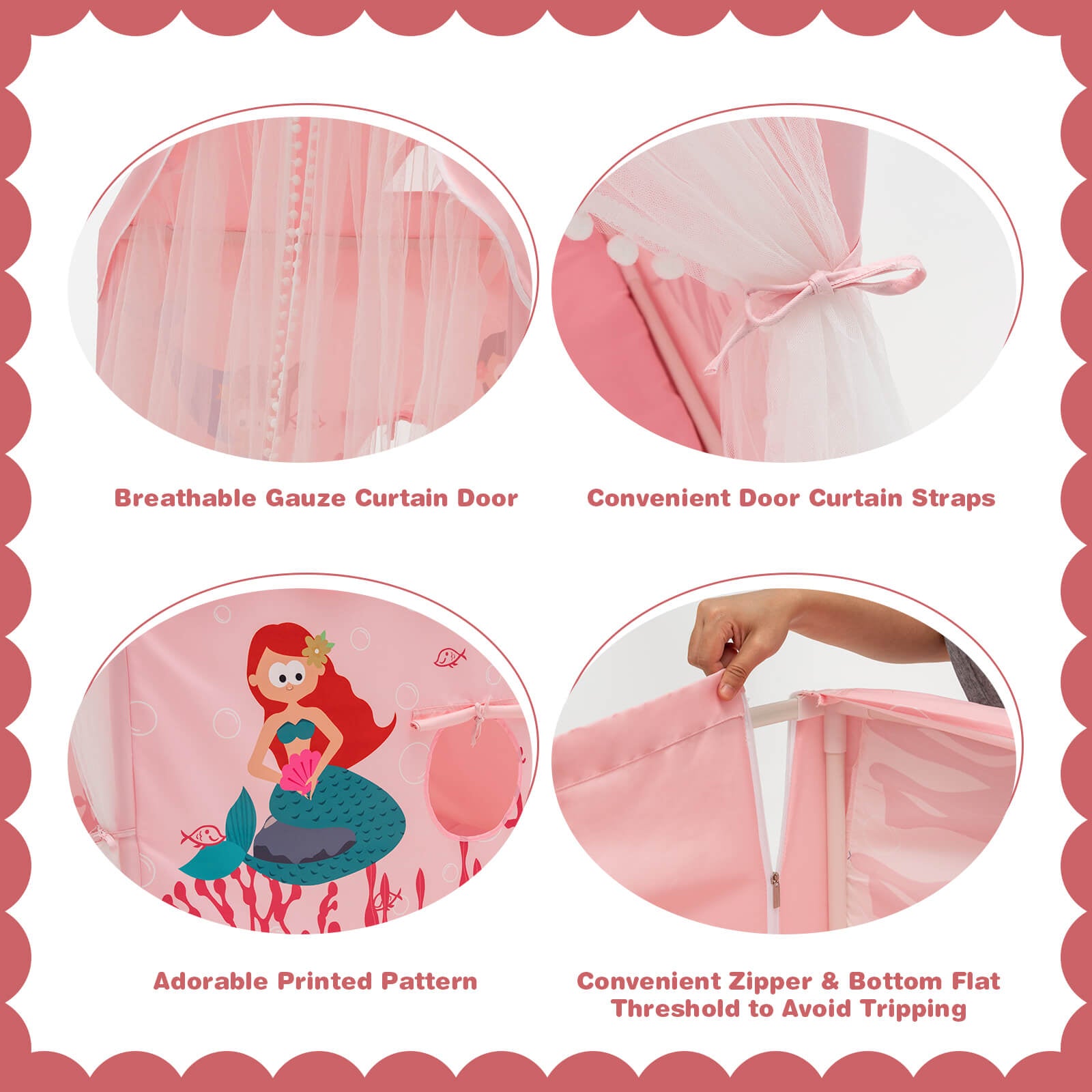 Large Kids Play Tent with Removable Cotton Mat-Pink