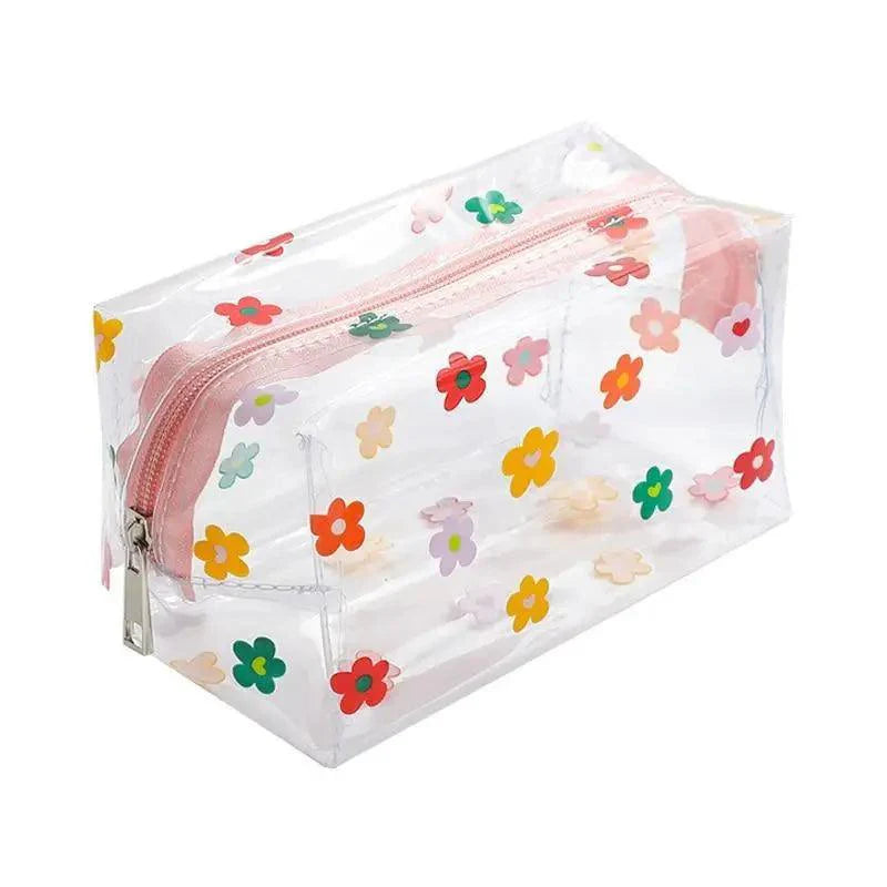 Transparent Flower Print Pencil Case For Students Classic Stationery Case Large Capacity Pencil Bag
