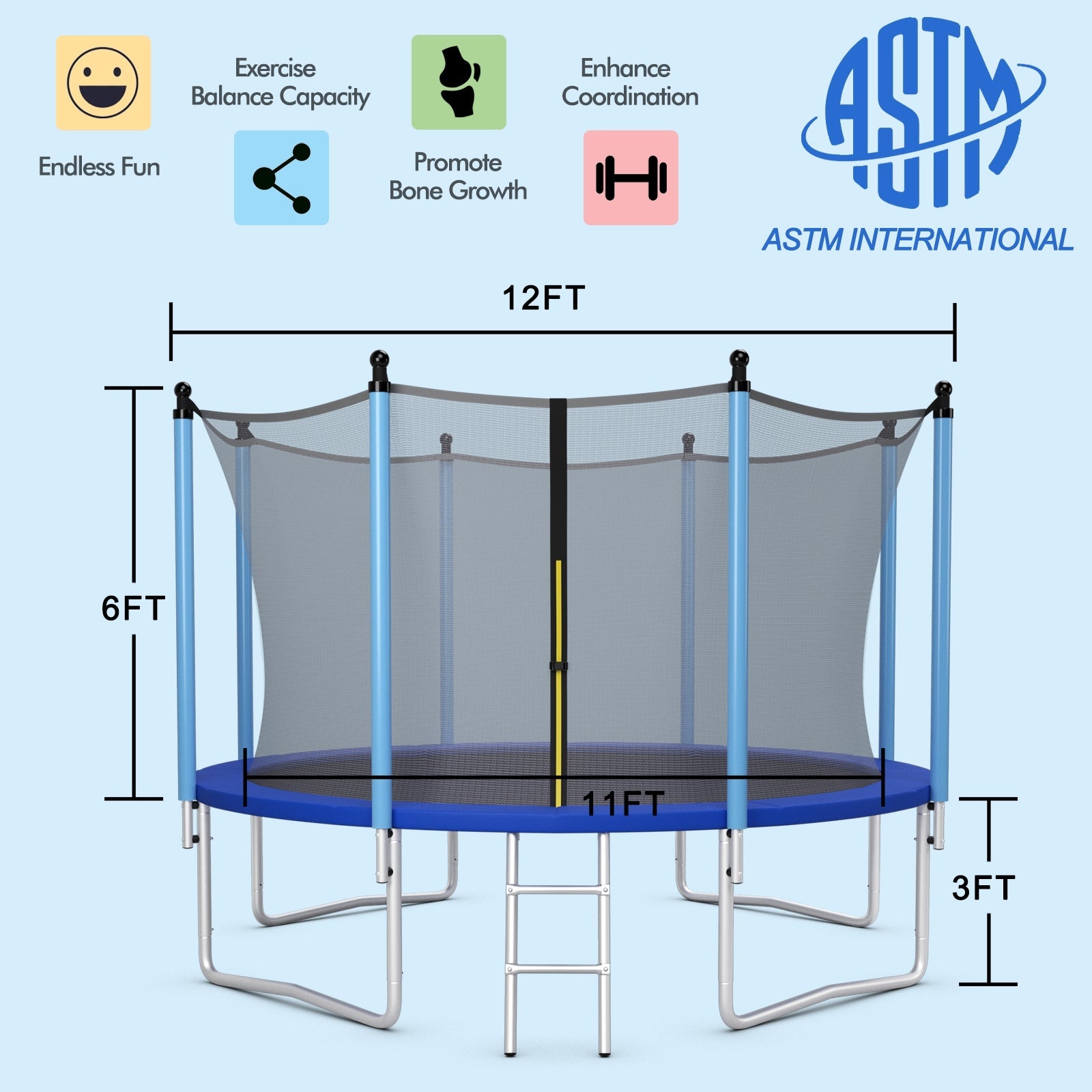 Outdoor Trampoline with Safety Closure Net-12 ft