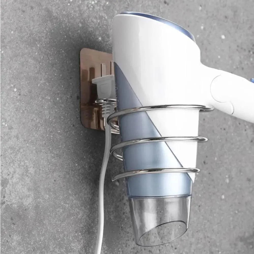 Unique Designed Hair Dryer Holder Blower Organizer Adhesive Wall Mounted Nail Free No Drilling Stainless Steel Stand Tool For Bathroom Bedroom