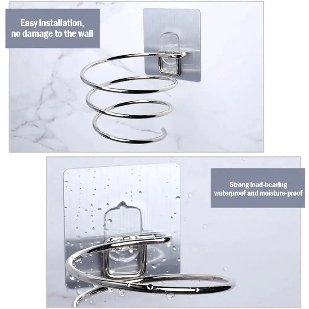 Unique Designed Hair Dryer Holder Blower Organizer Adhesive Wall Mounted Nail Free No Drilling Stainless Steel Stand Tool For Bathroom Bedroom