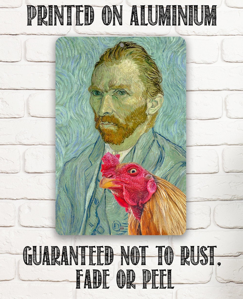 Vincent Van Gogh Self Portrait Painting - Interrupted by Rooster - Metal Sign