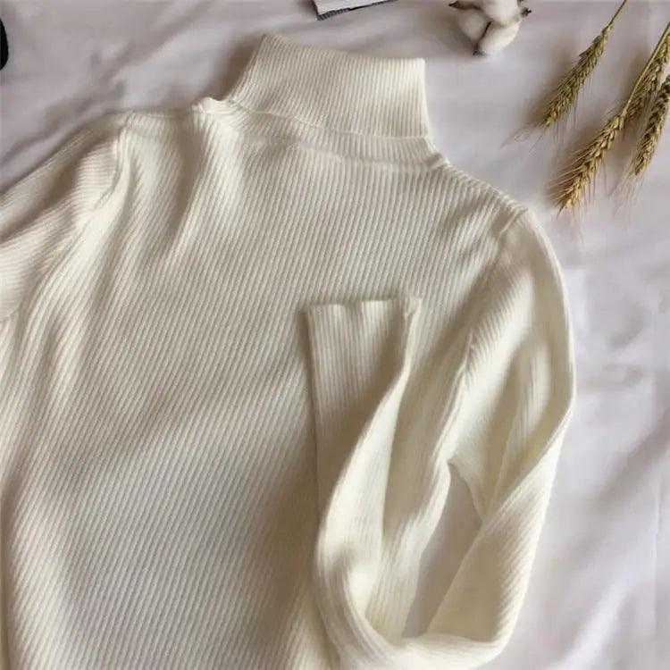 Vintage Style Autumn Winter Thick Sweater For Women Knitted Ribbed Pullover Sweater Long Sleeve Turtleneck Slim Jumper Soft Warm Pullover