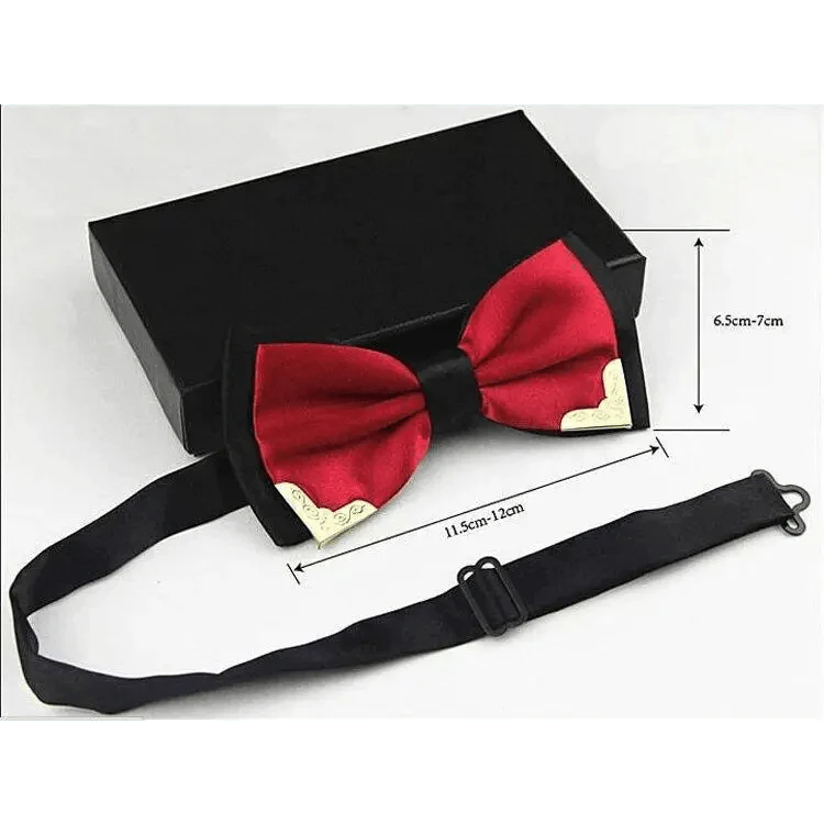 White Men Elegant Polyester Butterfly Bowtie Metal Corners Wedding Bowtie Party Bow Ties