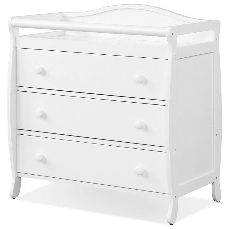 Baby Changing Table Infant Diaper with 3 Drawers and Safety Belt-White