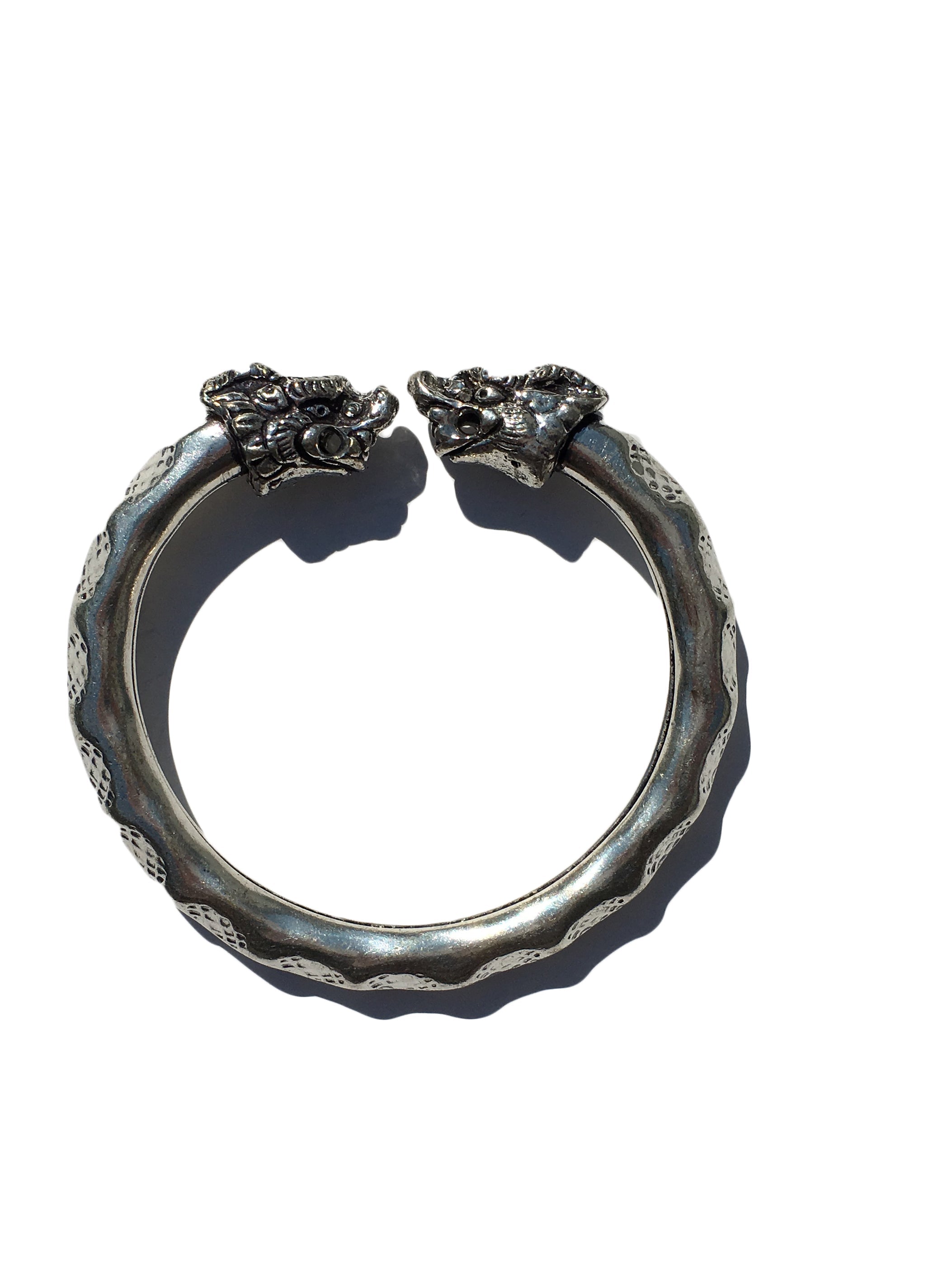 Antique Norse Viking Bracelet with Lion Heads & Waved Pattern