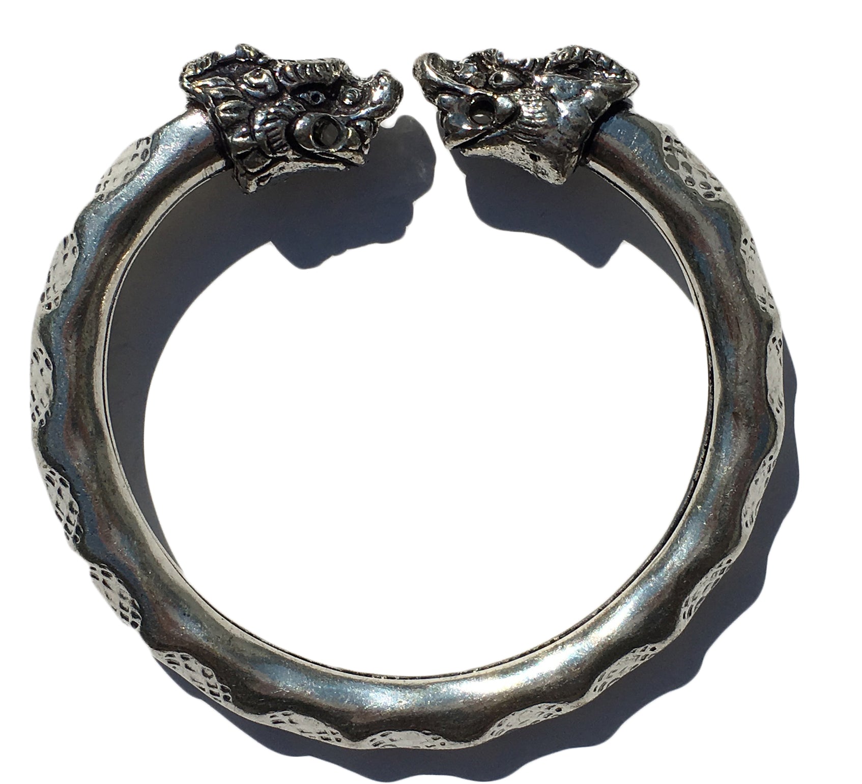 Antique Norse Viking Bracelet with Lion Heads & Waved Pattern
