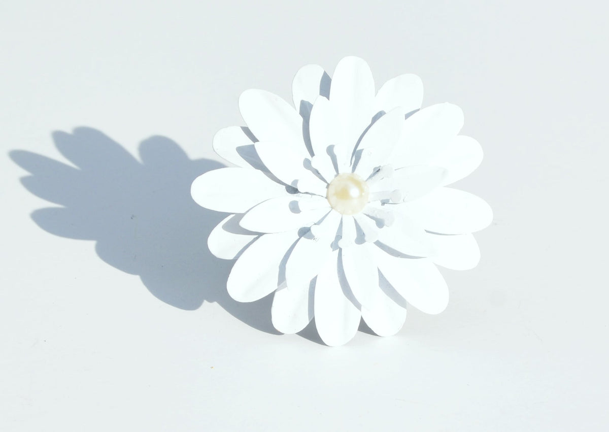 Vibhsa White Floral Napkin Rings | Set of 12, Pearl Accents, Handcrafted