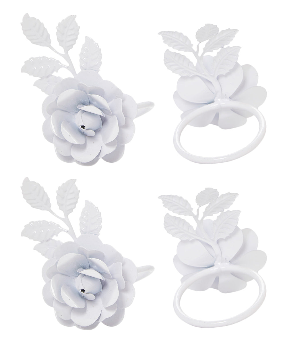 Vibhsa White Rose Napkin Rings | Set of 4