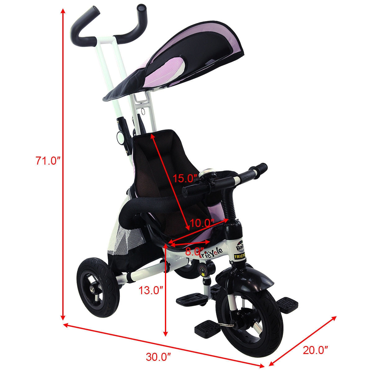 4-in-1 Detachable Learning Baby Tricycle Stroller w/ Canopy Bag-Pink