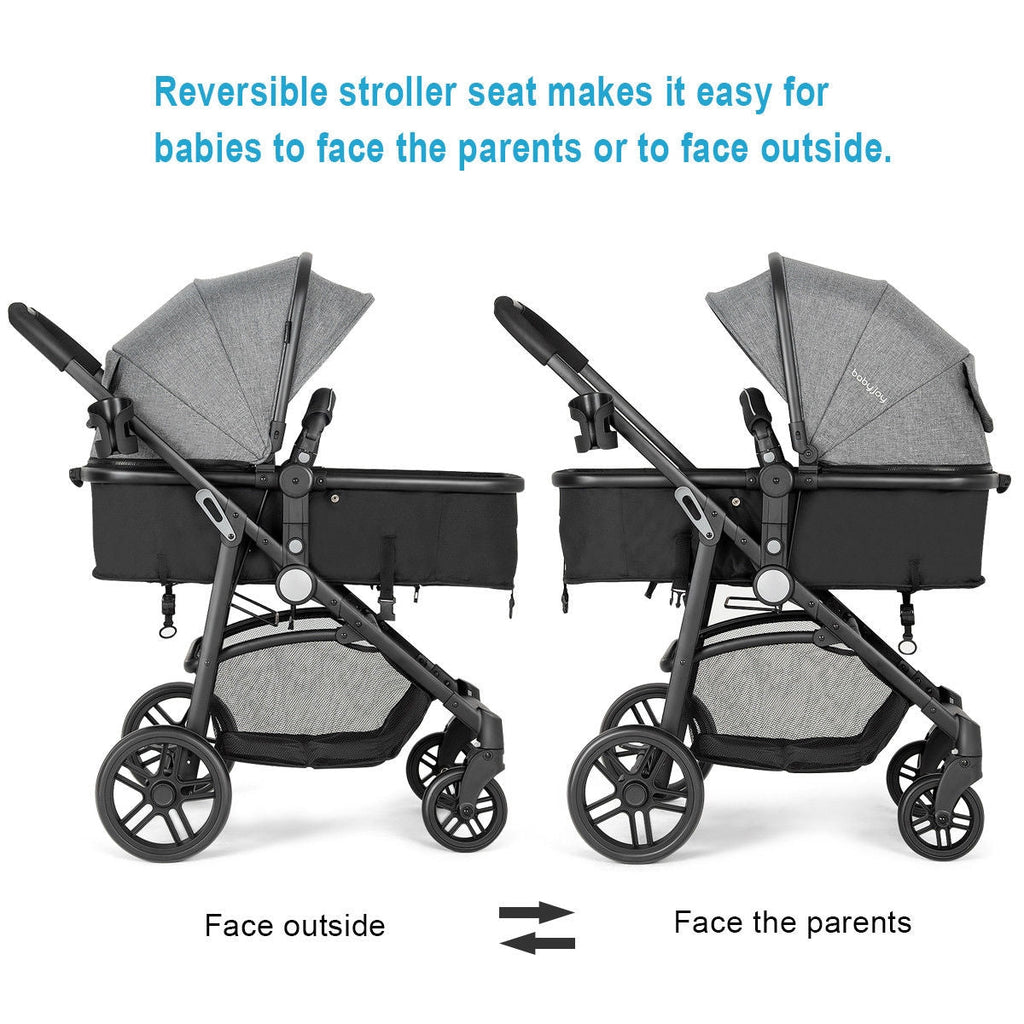 2-in-1 Foldable Pushchair Newborn Infant Baby Stroller-Gray