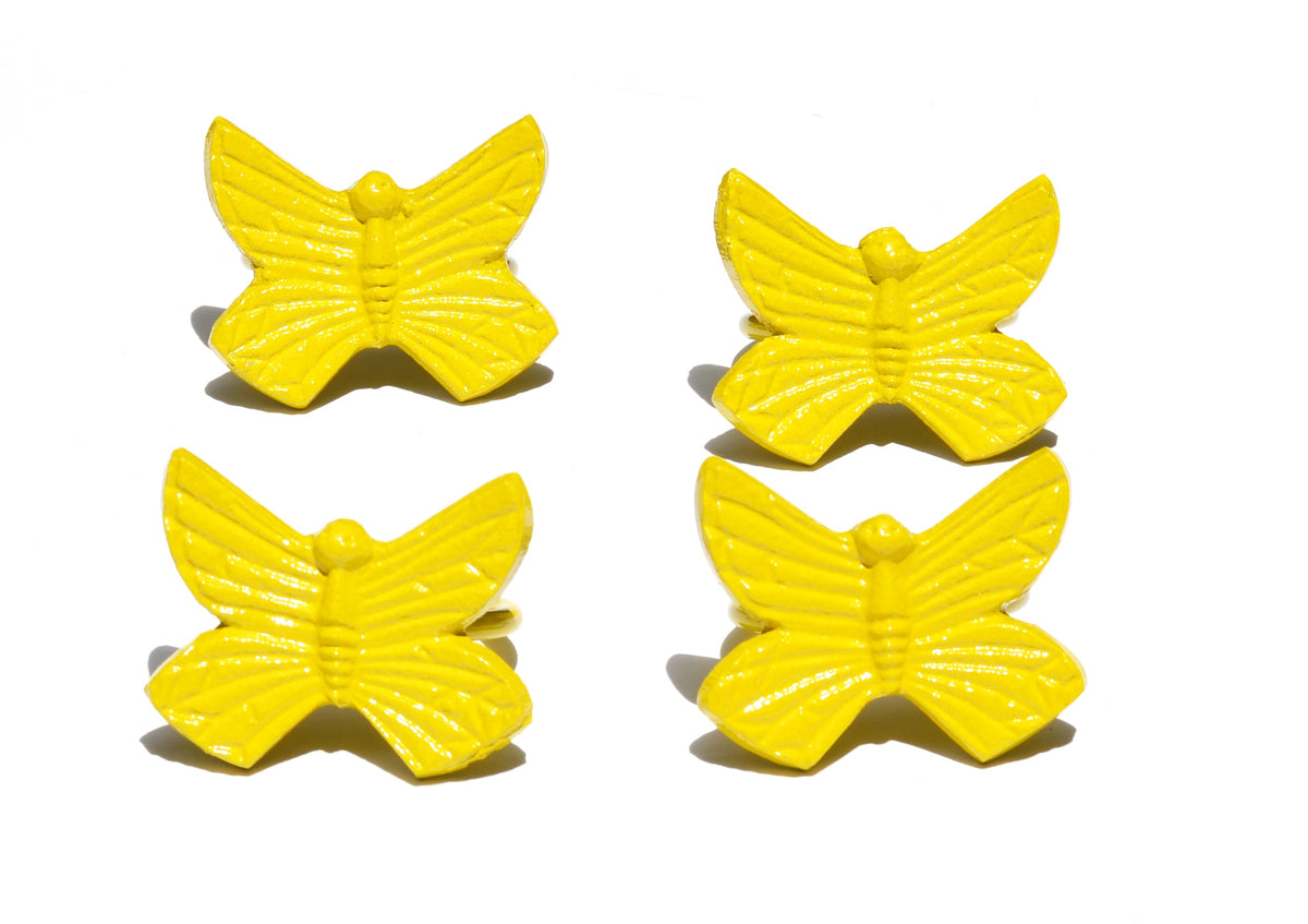 Vibhsa Yellow Butterfly Napkin Rings | Set of 4, Handcrafted Aluminum